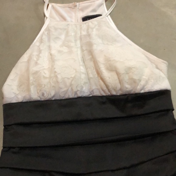 Black Satin and White Lace Cocktail Dress - Picture 5 of 10